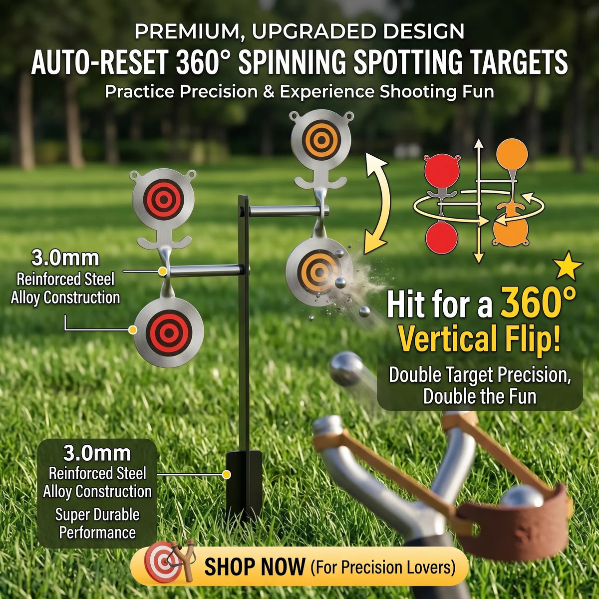 Ground Stake Stainless Steel Auto‑Reset Spinner Target