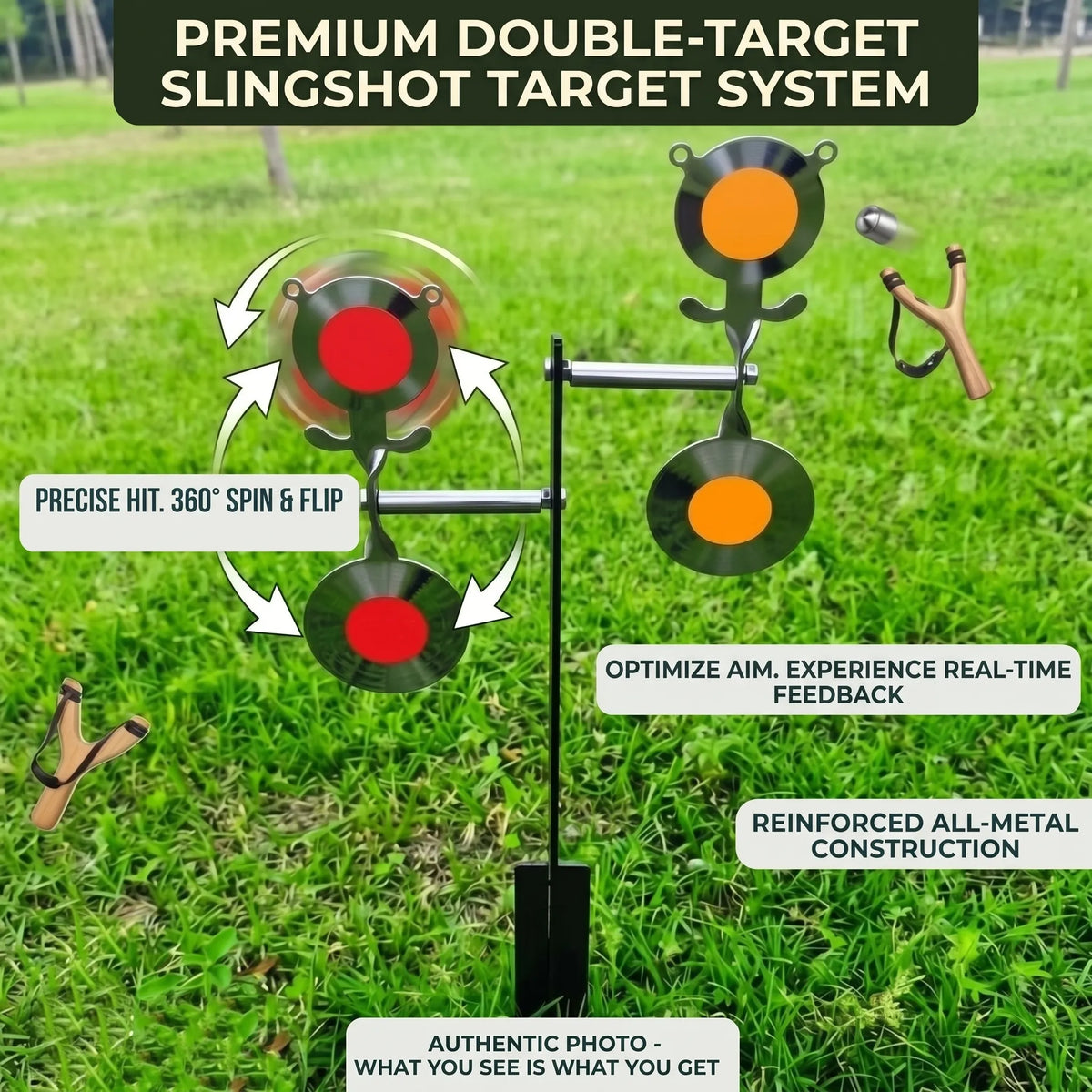 Ground Stake Stainless Steel Auto‑Reset Spinner Target