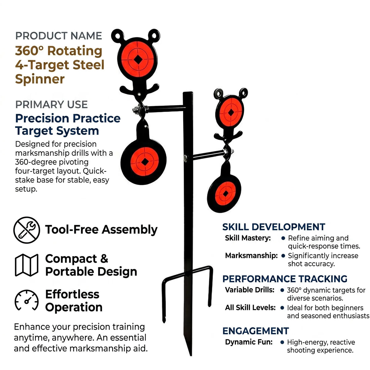 360° Rotating 4‑Target Steel Spinner Target